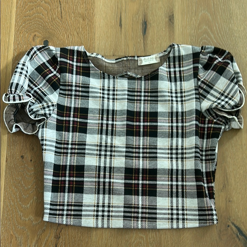 Altar'd State Black and White Plaid Puff Sleeve Blouse size M